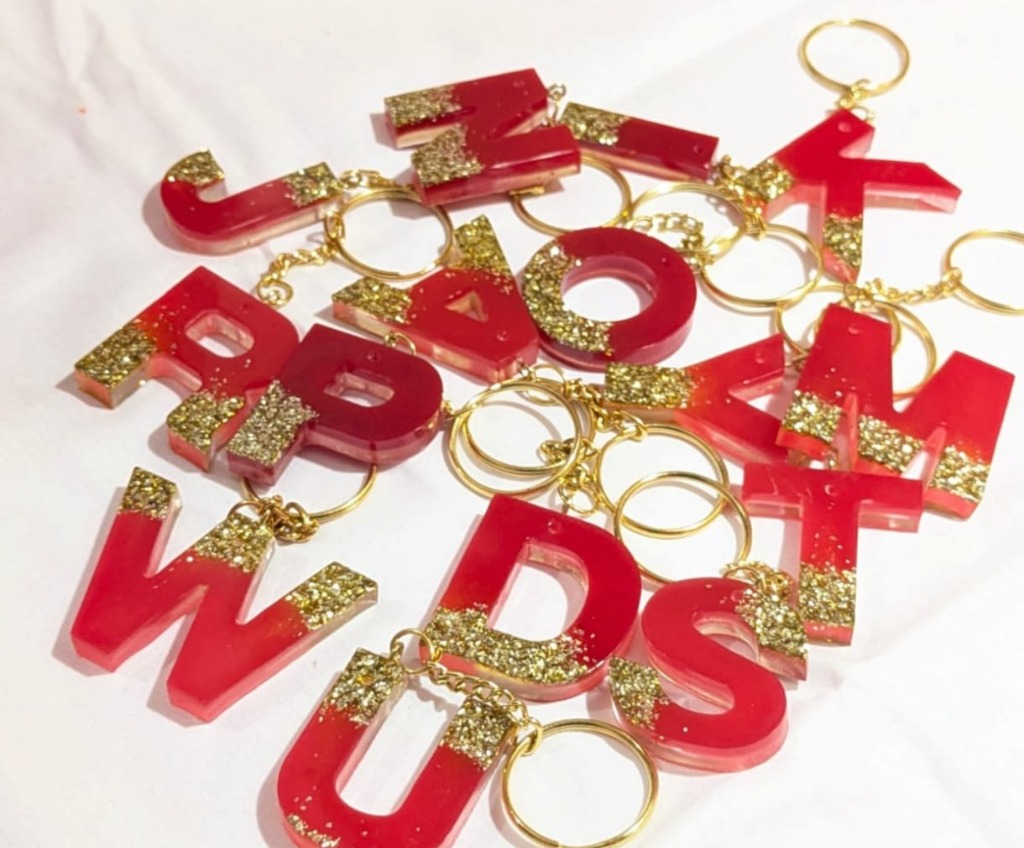 Ruby Gold Initial Keychains